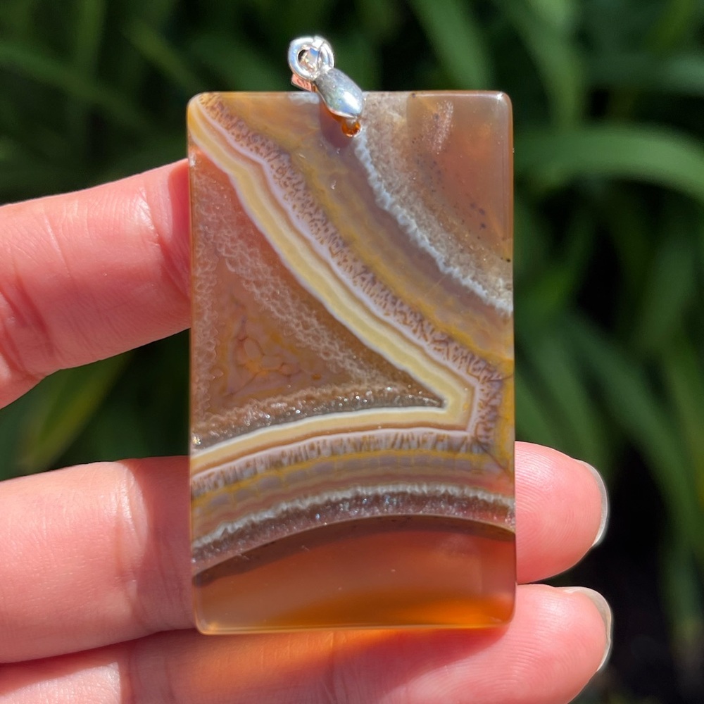 Silver plated‎ druzy rectangular banded agate